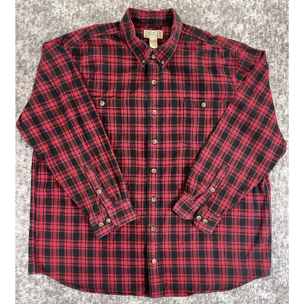 Duluth Trading Co Shirt Mens 3XLT Red Plaid Flannel Button Up Long Sleeve